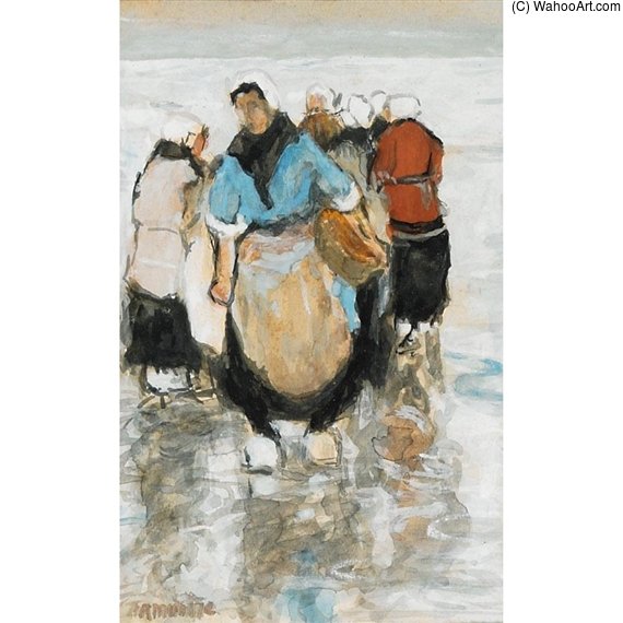 WikiOO.org - Encyclopedia of Fine Arts - Schilderen, Artwork Gerhard Arij Ludwig Morgenstje Munthe - Fisherwomen On The Beach