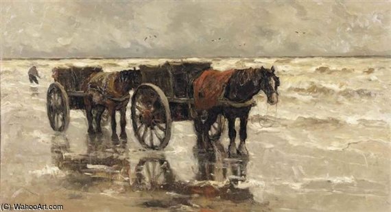 Wikioo.org - The Encyclopedia of Fine Arts - Painting, Artwork by Gerhard Arij Ludwig Morgenstje Munthe - Shell Fisher On The Beach