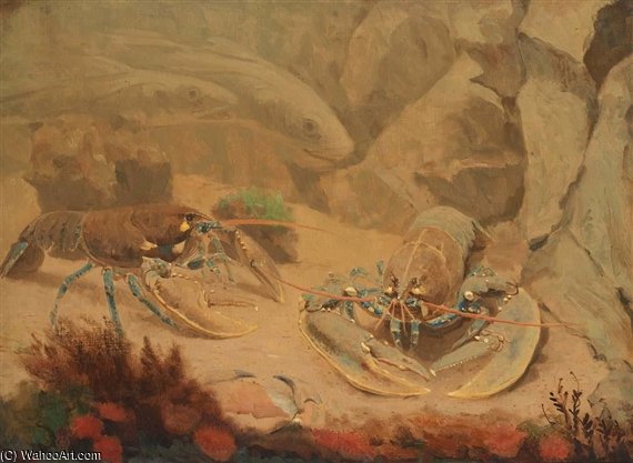 Wikioo.org - The Encyclopedia of Fine Arts - Painting, Artwork by Gerrit Willem Dijsselhof - Lobsters In An Aquarium