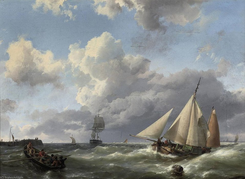 Wikioo.org - สารานุกรมวิจิตรศิลป์ - จิตรกรรม Hermanus Junior Koekkoek - Heading For The Harbour