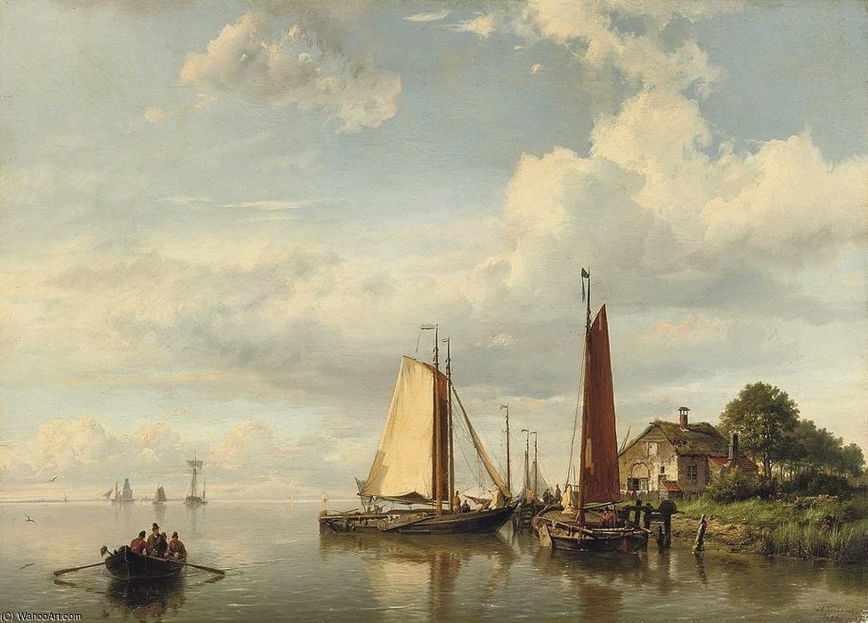Wikioo.org - The Encyclopedia of Fine Arts - Painting, Artwork by Hermanus Junior Koekkoek - Moored Sailing Vessels