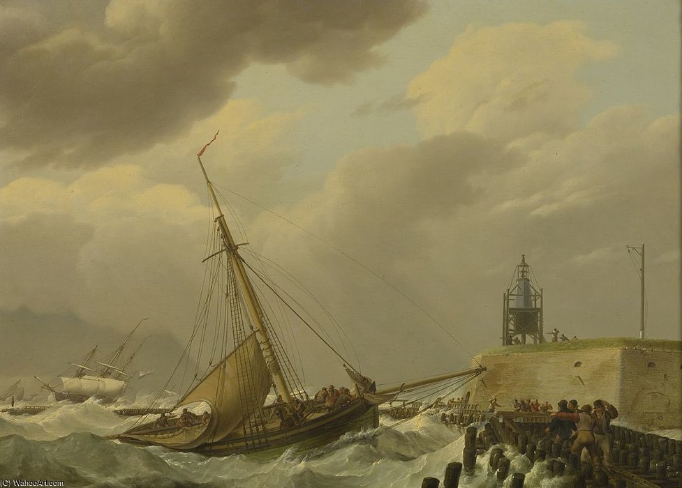 WikiOO.org - Enciklopedija dailės - Tapyba, meno kuriniai Hermanus Junior Koekkoek - Ships In Stormy Seas