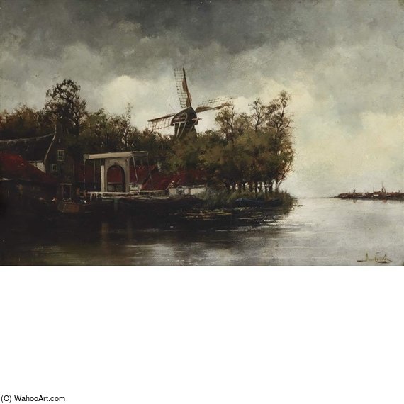 Wikioo.org - The Encyclopedia of Fine Arts - Painting, Artwork by Hermanus Junior Koekkoek - The Windmill