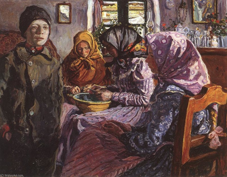 WikiOO.org - Encyclopedia of Fine Arts - Maľba, Artwork Izsak Perlmutter - Women Husking Pea