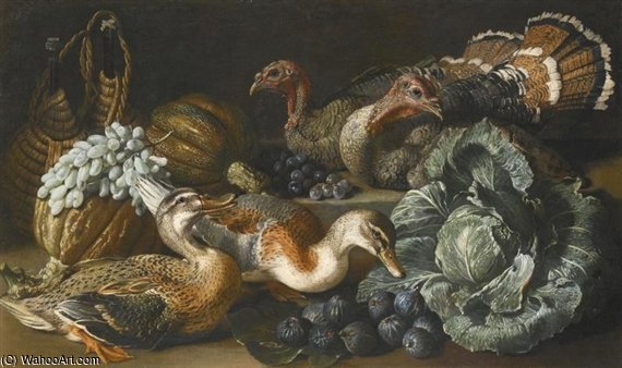 Wikioo.org - The Encyclopedia of Fine Arts - Painting, Artwork by Jacob Van Der (Giacomo Da Castello) Kerckhoven - A Still Life Of Ducks, Turkeys