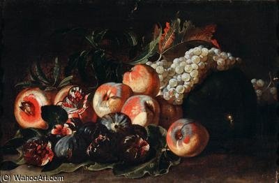 WikiOO.org - 백과 사전 - 회화, 삽화 Jacob Van Der (Giacomo Da Castello) Kerckhoven - A Still Life With Peaches, Grapes