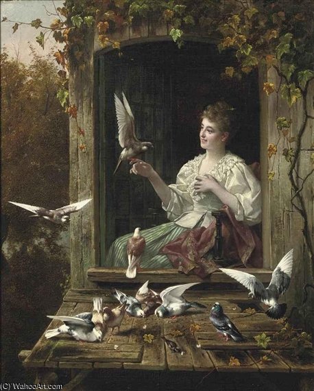 Wikioo.org - The Encyclopedia of Fine Arts - Painting, Artwork by Jan Frederik Pieter Portielje - Feeding The Birds