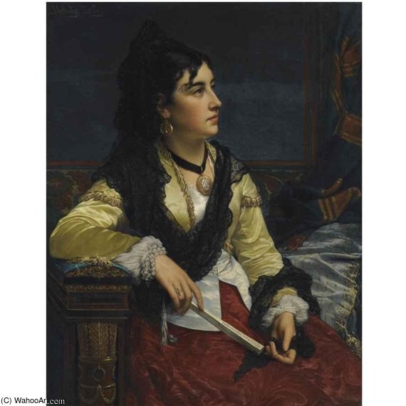WikiOO.org - Encyclopedia of Fine Arts - Maleri, Artwork Jan Frederik Pieter Portielje - Girl With Mantilla