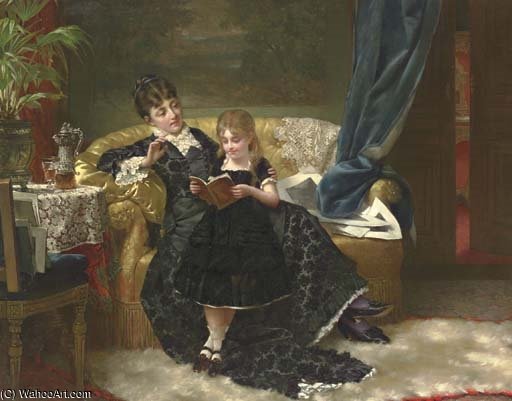 WikiOO.org - Encyclopedia of Fine Arts - Maleri, Artwork Jan Frederik Pieter Portielje - Reading Together