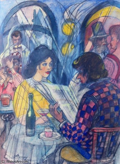 Wikioo.org – L'Encyclopédie des Beaux Arts - Peinture, Oeuvre de Jeno Remsey - Café En Nizza