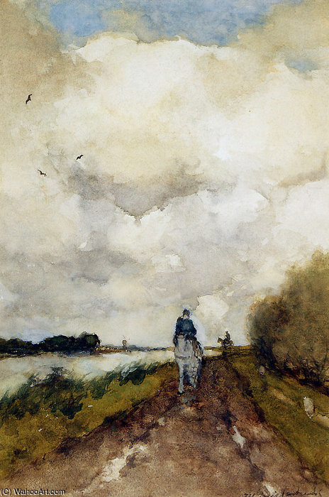 Wikioo.org - The Encyclopedia of Fine Arts - Painting, Artwork by Johan Hendrik Weissenbruch - Horseman On Path Near Noorden