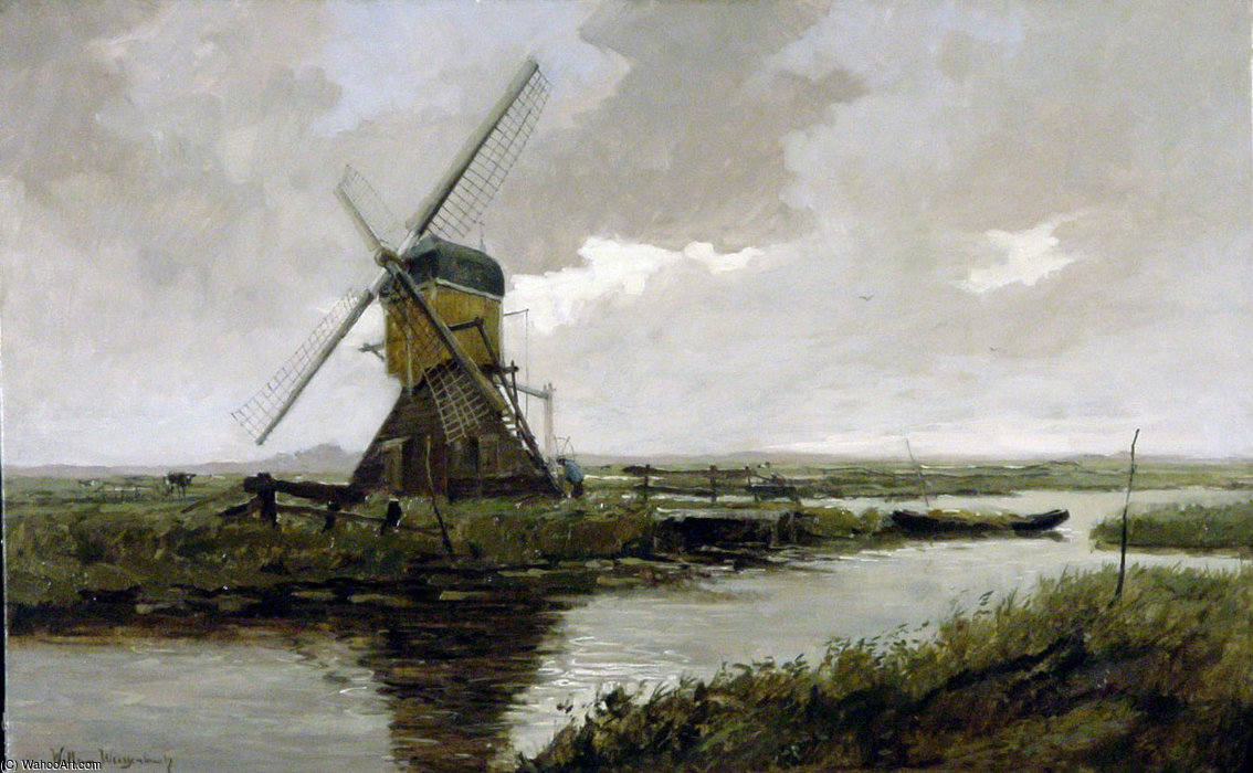 Wikioo.org - The Encyclopedia of Fine Arts - Painting, Artwork by Johan Hendrik Weissenbruch - Landscape With A Mill