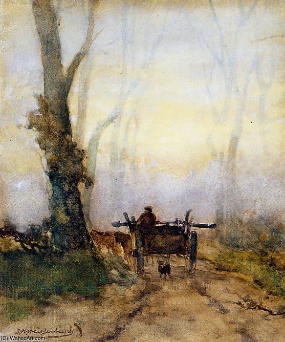 WikiOO.org - Enciclopedia of Fine Arts - Pictura, lucrări de artă Johan Hendrik Weissenbruch - Man On A Cart In The Wood
