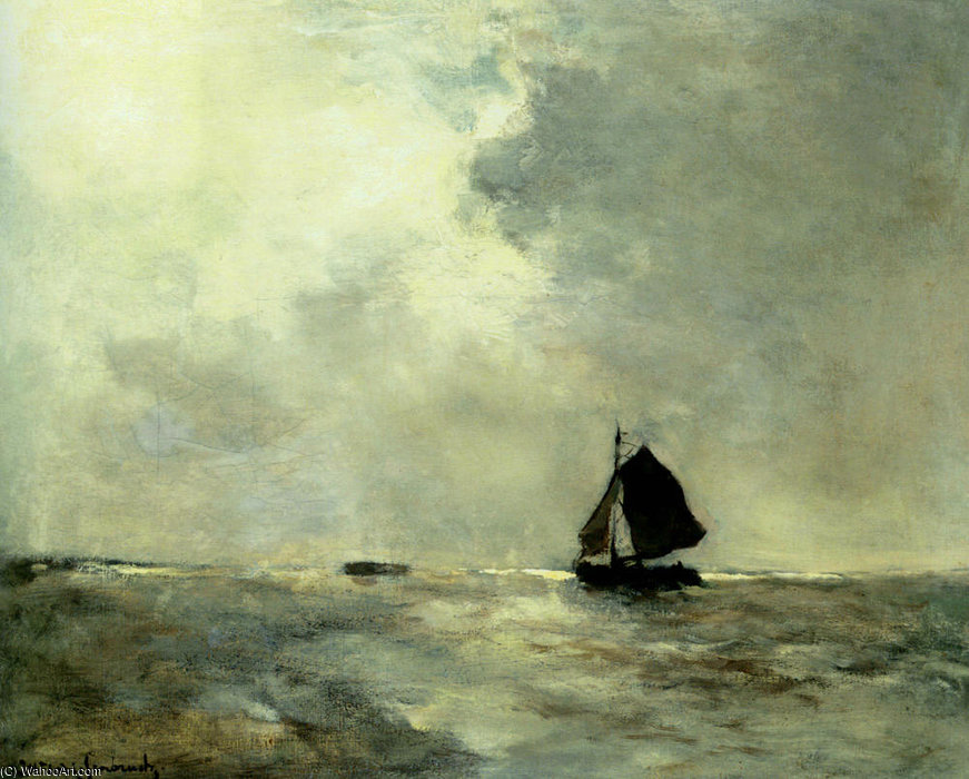 Wikioo.org - สารานุกรมวิจิตรศิลป์ - จิตรกรรม Johan Hendrik Weissenbruch - Sailing Boat In Choppy Seas