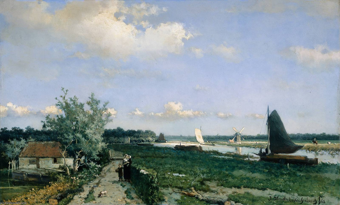 Wikioo.org – L'Encyclopédie des Beaux Arts - Peinture, Oeuvre de Johan Hendrik Weissenbruch - Le Canal expédition à Rijswijk