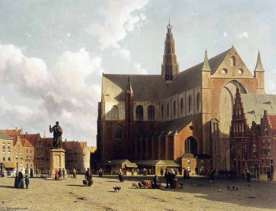Wikioo.org - The Encyclopedia of Fine Arts - Painting, Artwork by Johan Hendrik Weissenbruch - View Of The Market In Haarlem