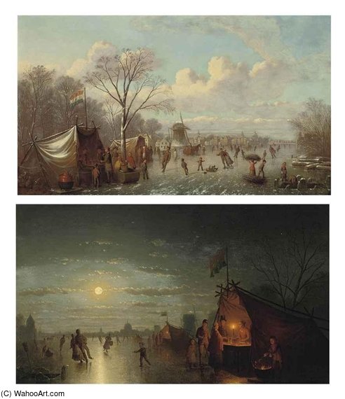WikiOO.org - Εγκυκλοπαίδεια Καλών Τεχνών - Ζωγραφική, έργα τέχνης Johann Mongels Culverhouse - Elling Refreshments On The Ice