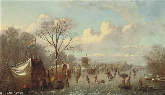 Wikioo.org - The Encyclopedia of Fine Arts - Painting, Artwork by Johann Mongels Culverhouse - Selling Refreshments On The Ice