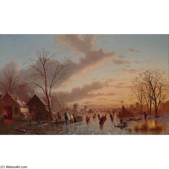 Wikioo.org - The Encyclopedia of Fine Arts - Painting, Artwork by Johann Mongels Culverhouse - Skating At Twilight