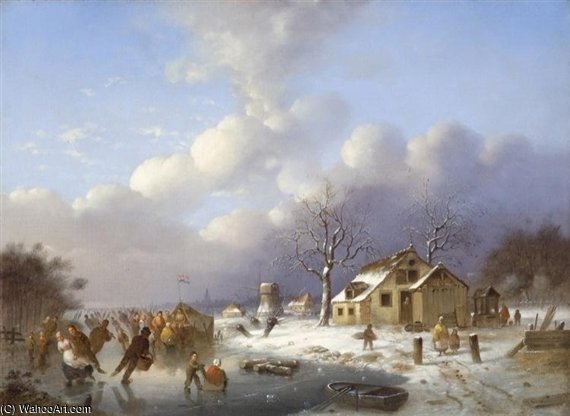 Wikioo.org - The Encyclopedia of Fine Arts - Painting, Artwork by Johann Mongels Culverhouse - Skating Scene In Holland