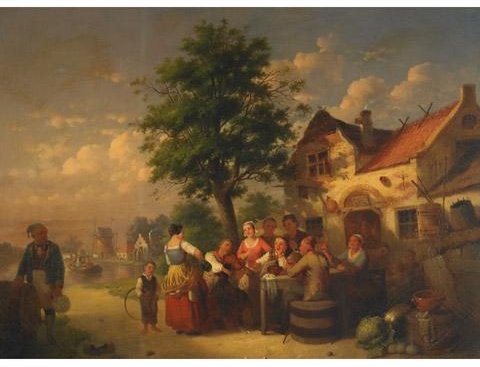 Wikioo.org - The Encyclopedia of Fine Arts - Painting, Artwork by Johann Mongels Culverhouse - Village Merrymakers Outside A Dutch Tavern