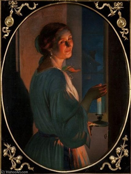 Wikioo.org – La Enciclopedia de las Bellas Artes - Pintura, Obras de arte de Johann Mongels Culverhouse - Mujer en luz de las velas