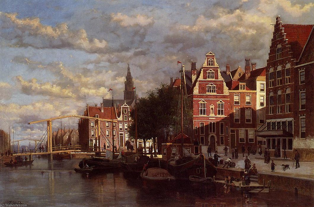 Wikioo.org - The Encyclopedia of Fine Arts - Painting, Artwork by Johannes Frederik Hulk - A Canal In Amsterdam