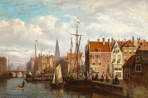 Wikioo.org - The Encyclopedia of Fine Arts - Painting, Artwork by Johannes Frederik Hulk - A View Of Amsterdam