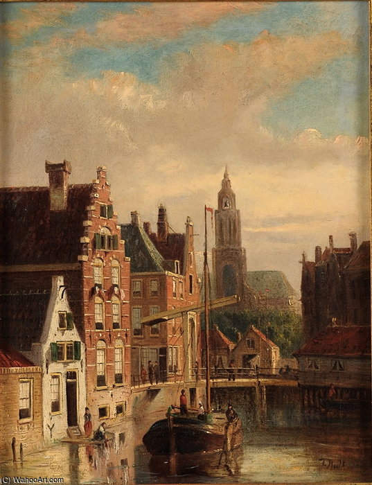 Wikioo.org - The Encyclopedia of Fine Arts - Painting, Artwork by Johannes Frederik Hulk - Dutch Cityscape