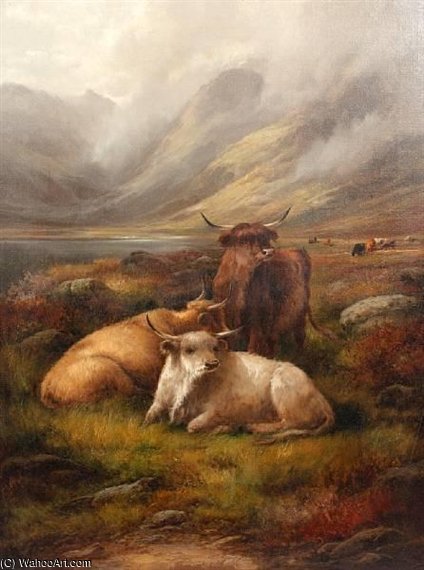 Wikioo.org - The Encyclopedia of Fine Arts - Painting, Artwork by John Morris - Highland Cattle, And Another Similar