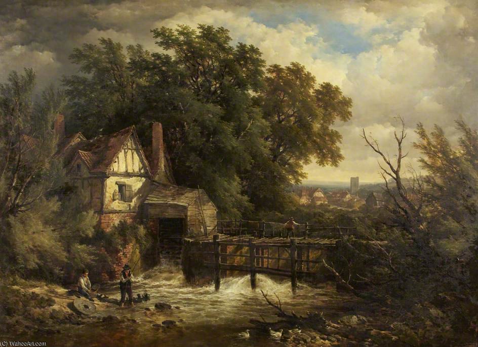 WikiOO.org - Encyclopedia of Fine Arts - Schilderen, Artwork John Syer - A Surrey Mill Stream