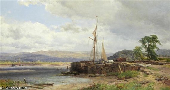 Wikioo.org - The Encyclopedia of Fine Arts - Painting, Artwork by John Syer - Estuary With Beached Boats