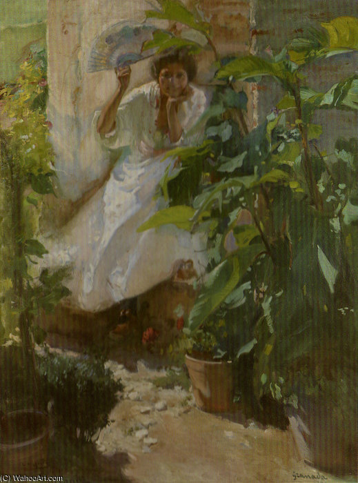 Wikioo.org - The Encyclopedia of Fine Arts - Painting, Artwork by Jose Maria Lopez Mezquita - Mujer En El Patio