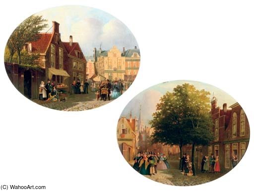 WikiOO.org - دایره المعارف هنرهای زیبا - نقاشی، آثار هنری Joseph Bles - A Lively Market Square; And A Musical Gathering In Scheveningen