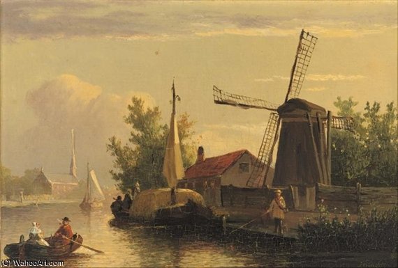 WikiOO.org – 美術百科全書 - 繪畫，作品 Joseph Bles - 一条河 风景  在  黄昏
