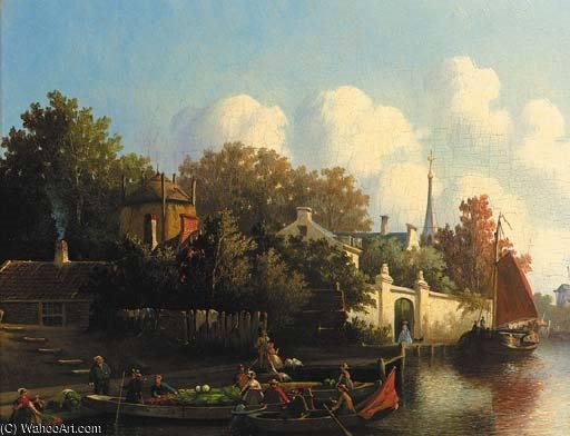 Wikioo.org - สารานุกรมวิจิตรศิลป์ - จิตรกรรม Joseph Bles - Merchants In Rowing Boats