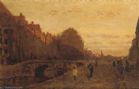 WikiOO.org - Encyclopedia of Fine Arts - Lukisan, Artwork Julius Jacobus Van De Sande Bakhuyzen - The Spui At Sunset