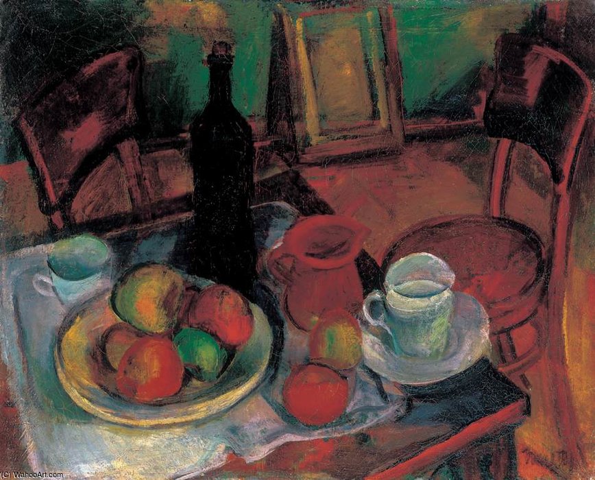 WikiOO.org - Encyclopedia of Fine Arts - Maleri, Artwork Janos Kmetty - Still-life With Table And Chairs