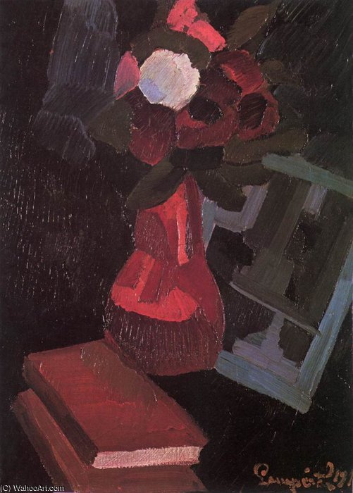 Wikioo.org - The Encyclopedia of Fine Arts - Painting, Artwork by Jozsef Nemes Lamperth - Flower-piece With Books