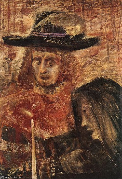 Wikioo.org – La Enciclopedia de las Bellas Artes - Pintura, Obras de arte de Gulacsy Lajos Kalman - Hombre con sombrero y bufanda Mujer Con Negro