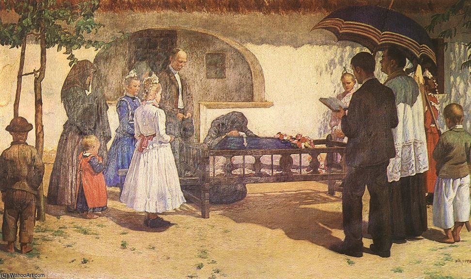 Wikioo.org - The Encyclopedia of Fine Arts - Painting, Artwork by Kunffy Lajos - Funeral Of A Child At Somogytúr