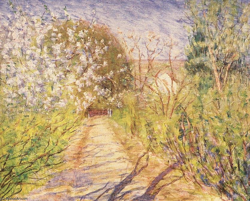 Wikioo.org - The Encyclopedia of Fine Arts - Painting, Artwork by Kunffy Lajos - Garden Path With Blossoming Bushes