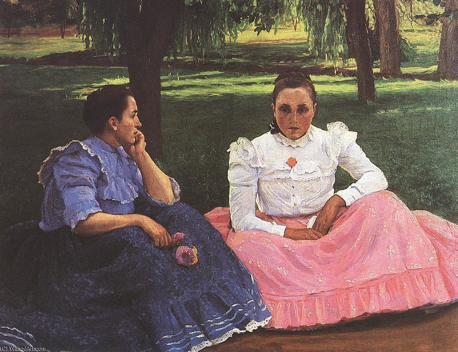 WikiOO.org - Encyclopedia of Fine Arts - Maleri, Artwork Kunffy Lajos - Sunday Conversation Of Girls At Somogytúr