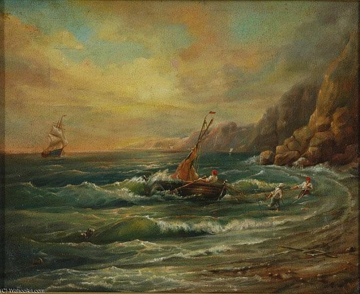 WikiOO.org - Enciklopedija dailės - Tapyba, meno kuriniai Lev Felixovich Lagorio - Bringing Ashore The Boat