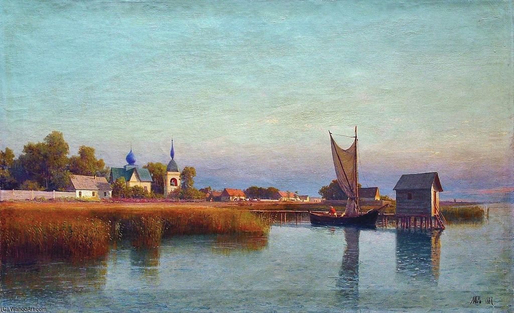 Wikioo.org - The Encyclopedia of Fine Arts - Painting, Artwork by Lev Felixovich Lagorio - View Of A Small Town From The River