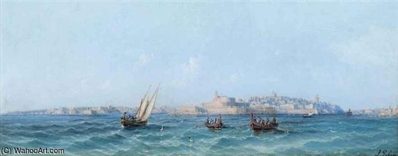 Wikioo.org - The Encyclopedia of Fine Arts - Painting, Artwork by Luigi Maria Galea - Fishing Before Valetta