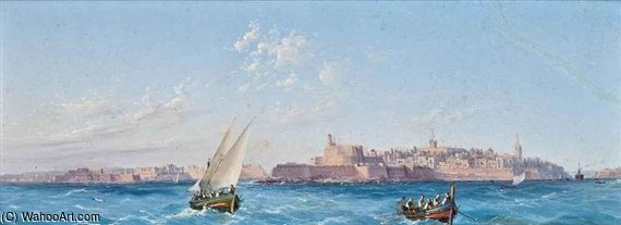 Wikioo.org - สารานุกรมวิจิตรศิลป์ - จิตรกรรม Luigi Maria Galea - Fishing Boats Off Valetta