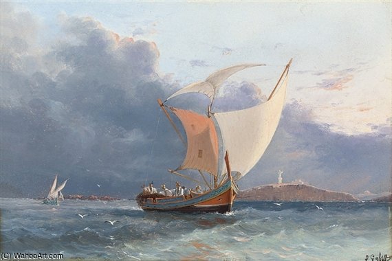 Wikioo.org - The Encyclopedia of Fine Arts - Painting, Artwork by Luigi Maria Galea - Fishing Craft Off The Coast Of Malta