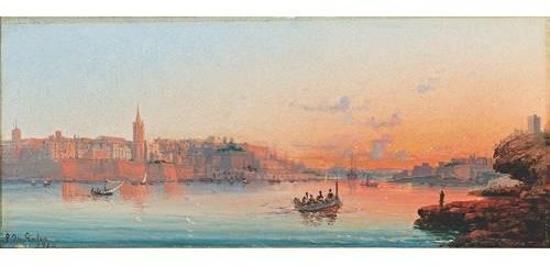 Wikioo.org – La Enciclopedia de las Bellas Artes - Pintura, Obras de arte de Luigi Maria Galea - Masamaxett Harbour Por Día