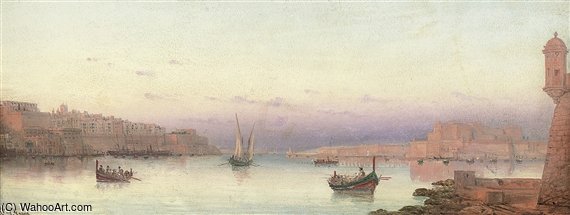 Wikioo.org - The Encyclopedia of Fine Arts - Painting, Artwork by Luigi Maria Galea - The Harbour Of Valetta From Ricasoli Point